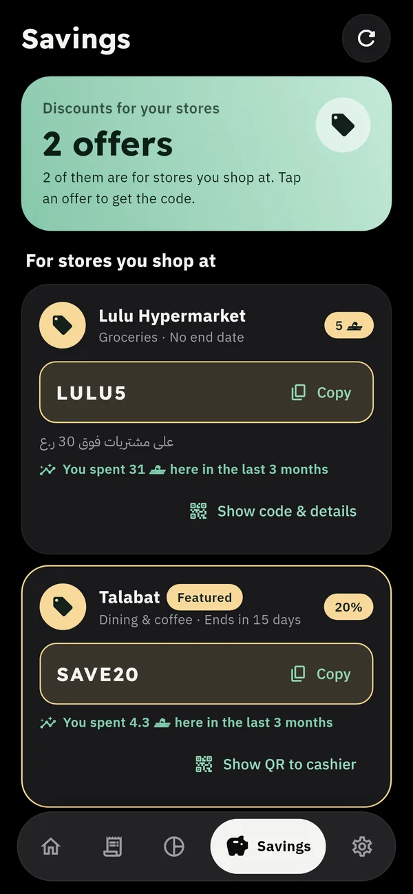 Savings: Discounts from stores you already shop at.